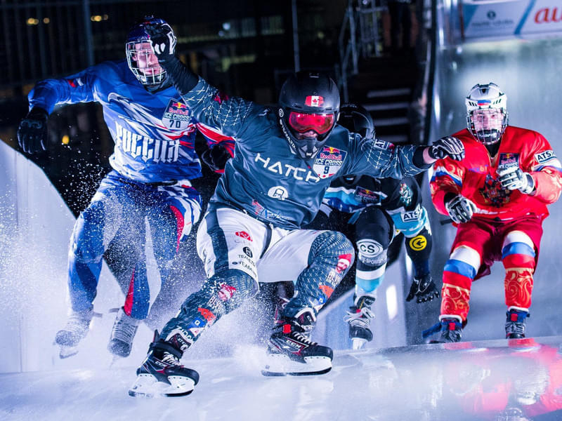 Shayne Renaud of Canada, Vladislav Kochukov of Russia, Florian Graf of Austria and Pavel Kryukov of Russia compete during the Last Chance Qualifier at the ATSX 1000