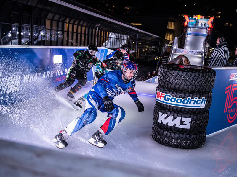 Florian Graf of Austria, Leon Stecenko of Russia, Pavel Kryukov of Russia and Maxime Nedeau of Canada compete during the Last Chance Qualifier at the ATSX 1000